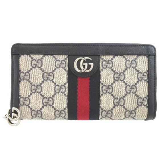 Gucci Handbags - Gucci Ophidia GG Supreme leather beige Navy Blue round zipper long wallet